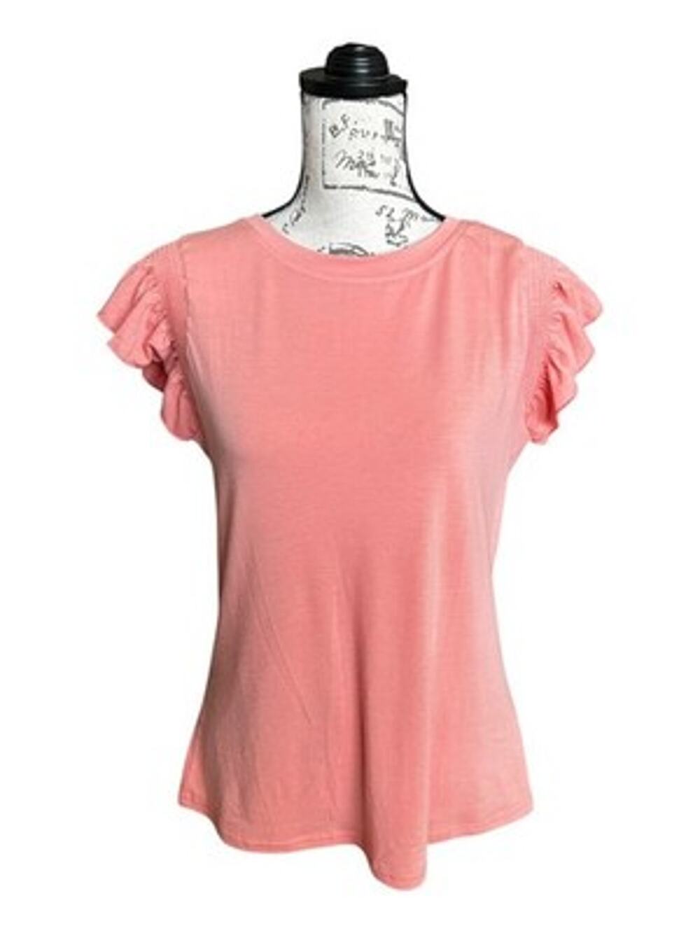 New Anrabess Coral Peach Smocked Ruffle Flutter Sleeve Solid Top Shirt Small